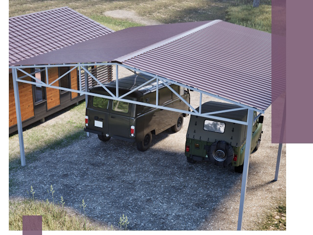 Двускатные навесы под ключ в Инте — изготовление и монтаж